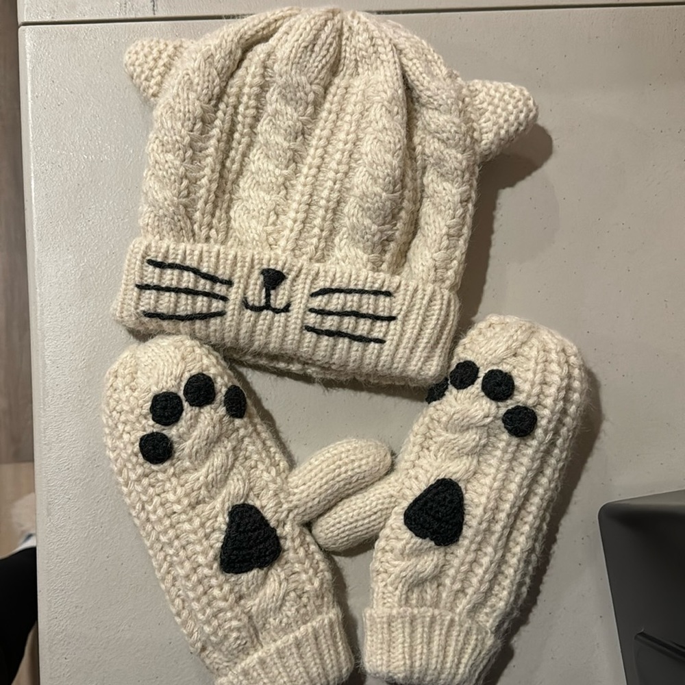 Sherpa lined winter hat and mitts set